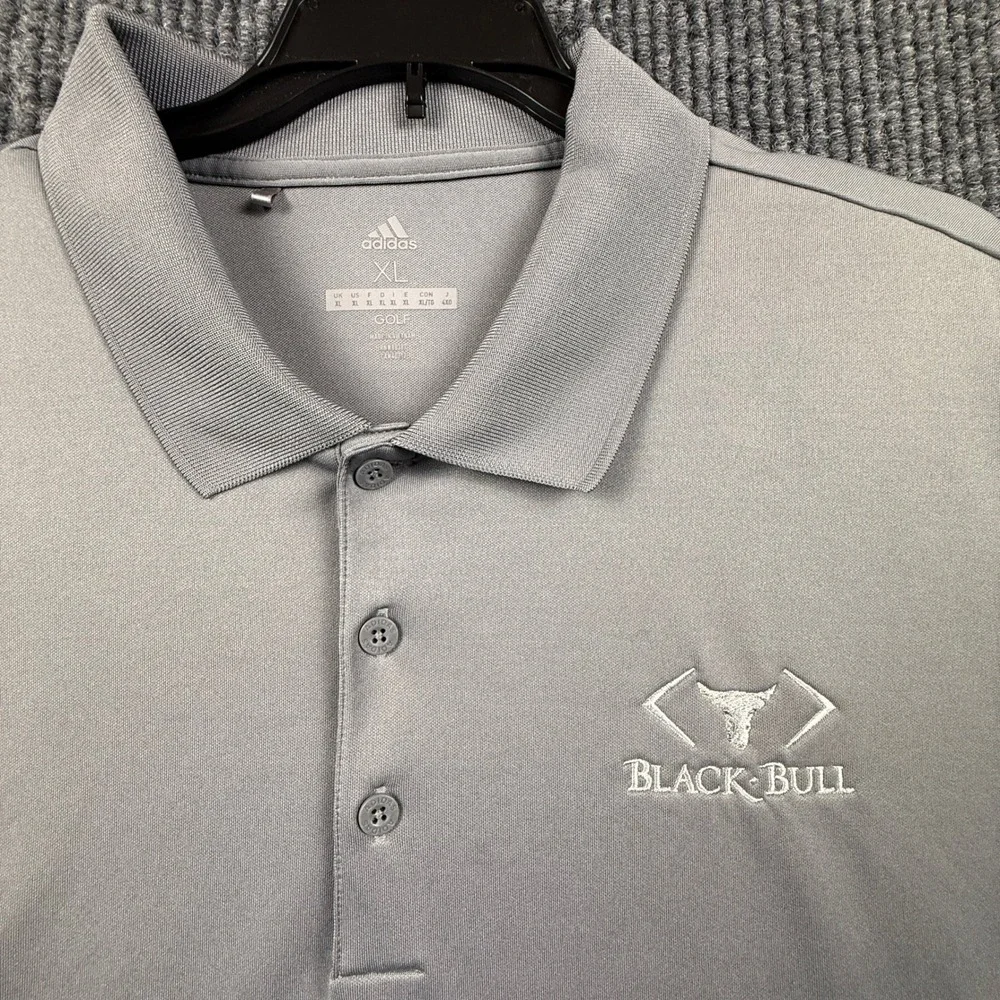 Adidas Golf Mens XL Grey Performance Polo Shirt Black Bull Logo CD3331 Short Slv